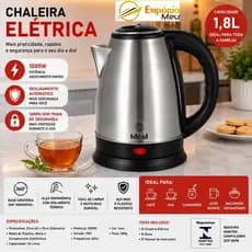 Chaleira Eletrica 1800ml Inox Rápida Potente 1000w Cozimento Seguro 127v