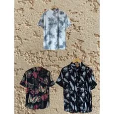 kit  de 3 CAMISA MASCULINA Camisa Camiseta Masculina Manga Curta Estampada Com Botões Social Floral