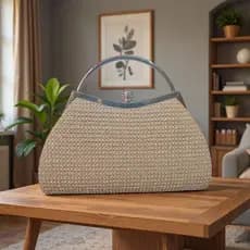 Bolsa de tecido de palha de mão nova moda feminina bolsa de ombro de corrente de metal crossbody
