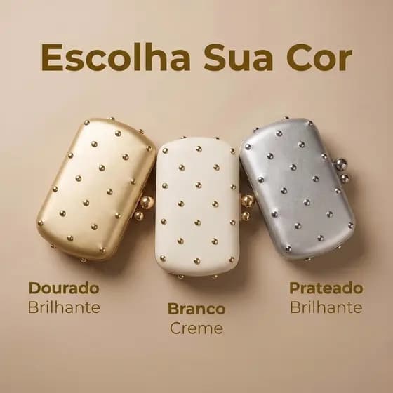 Bolsa de Mão Rígida com Rebites Cores Fecho de Metal para Eventos Formais Pronta Entrega