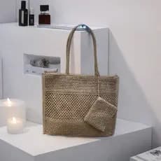 Bolsa De Tecido Grande 2025 Praia Listrada Palha Espaçosa Ombro Feminina Verão Essencial