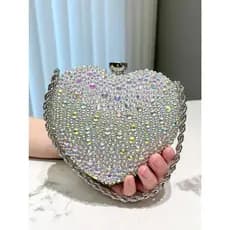 Bolsa Clutch de Festa para Mulheres  Design de Coração ou Coração com Strass Rosa, Elegante e  Moda