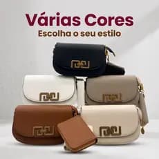 Bolsa de ombro com logotipo em metal em relevo aba em couro sintético disponível em diversas cores.