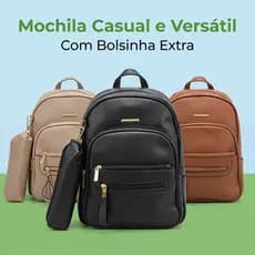 Mochila Feminina Textura Lichia Múltiplos Bolsos + Bolsa Pequena Correspondente Estoque Disponível