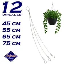 Kit 3 a 12 Cabo de aço gancho corrente tripla pendurar vasos de plantas suporte