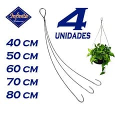Kit 1 a 4 Cabo de aço PRETO gancho corrente tripla pendurar vaso planta suporte