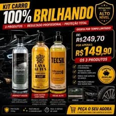 Limpeza Automotiva Kit 3 em 1 Lava Autos Cera Pretinho Limpa Vidros Carro Limpo Brilhando