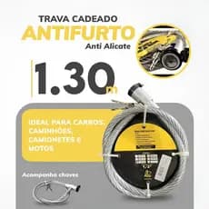 Trava Cadeado Estepe Antifurto Camionete 1,30m Antialicate moto camionete caminhão