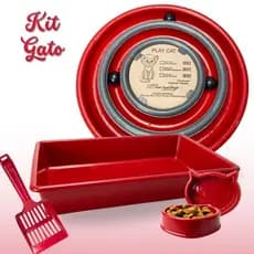 Caixa de Areia Para Gatos Kit Comedouro e Bebedouro Com Brinquedo Interativo Pet