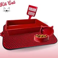 Kit Completo Gato Caixa de Areia + Tapete Coletor Pá Higiênica Comedor Ração e Água