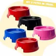Kit 5 Comedouro Bebedouro Pet 250ml Pote para Ração Água Cachorro Gato Plástico Resistente