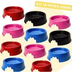 Kit 15 Comedouro Bebedouro Pet 250ml Pote para Ração Água Cachorro Gato Plástico Resistente
