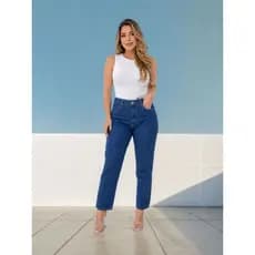 Calça Mom Jeans Feminina Cintura Alta Sem Lycra Curta còs Alto Capri Levanta Bumbum
