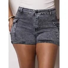 Short Cargo Juvenil Infantil Jeans Feminino Cintura Alta Com Lycra Bolso Na Lateral