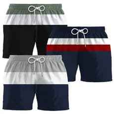 Kit Com 3 Shorts Masculinos Tactel Bermuda Beracu Banho Praia Piscina Elástico Mauricinho Resistente Tamanho Grande