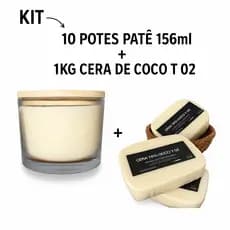 10 Potes de Vidro Patê 156ml + Cera de Coco Vegetal T 02 Ponto Quimica Para Velas Artesanais e Aromáticas Decorativas