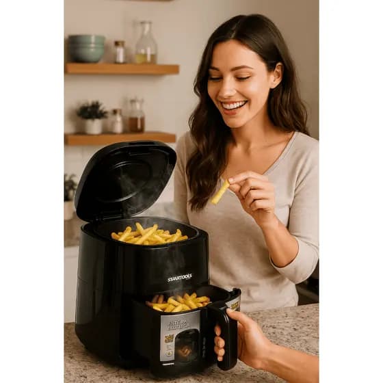 Fritadeira Elétrica Air Fryer Preta Sem Oléo 220V 5 Litros e 127v 3,4 litros Praticidade Na Cozinha