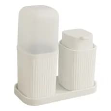 Conjunto Para Banheiro Branco 2 Peças Dispenser Sabonete E Porta Escovas De Dentes Usual Original Resistente