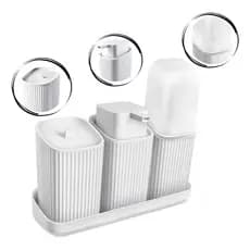 Conjunto Banheiro 3 Peças Dispenser Sabonete Porta Escova E Algodão Kit Lavabo Preto premium