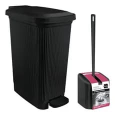 Kit Banheiro Premium Lixeira 7L E Escova Sanitária Luxo Organizador Lavabo Balde Com Pedal Reforçado Moderno