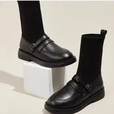 Botas Femininas de Moda Outono Inverno, Botas de Cano Curto Estilo Britânico em Tricô, Botas Tipo Meia Elásticas, Botas