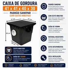 CAIXA DE GORDURA 18 LITROS PADRAO ESGOTO 100MM 40X40X40