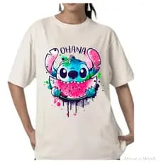 Camiseta Feminina Oversized Estampada  Lilo Stith Melancia