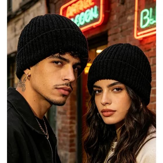Gorro De Inverno unissex Grosso  De Lã Grossa Forro  Forrado Base De Veludo Sem Pompom