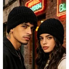 Gorro De Inverno unissex Grosso  De Lã Grossa Forro  Forrado Base De Veludo Sem Pompom