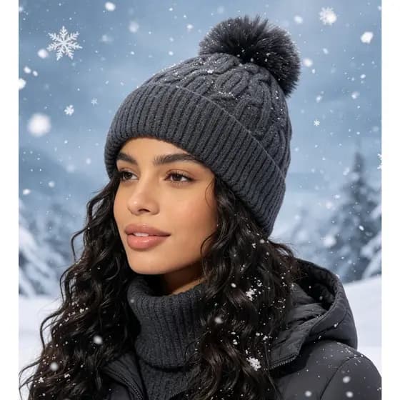 Gorro Feminino com pompom Inverno Modelo Clássico Uso Diário e Passeios