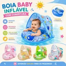 Boia com Cobertura Fralda Inflável Infantil Com Assento Bebe Brinquedo Piscina/Praia Guarda Sol. Pronta Entrega