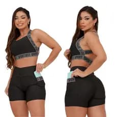 Conjunto Short Com Bolso e Top Academia Feminino Suplex