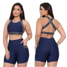 Conjunto Kit Academia Short E Top Fitness Feminina