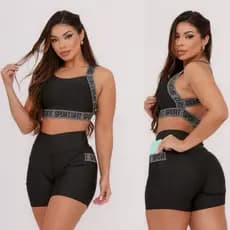 Conjunto Fitness Academia Feminino Top E Short De Academia Bolso Suplex