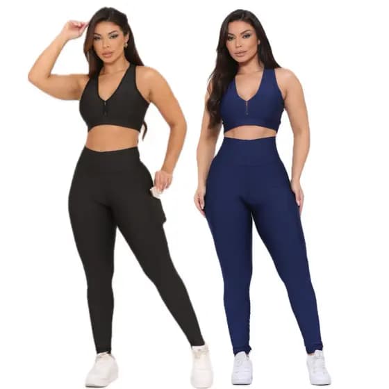 kit Legging Top 2 Conjuntos de Academia Feminino com bolsos