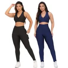 kit Legging Top 2 Conjuntos de Academia Feminino com bolsos
