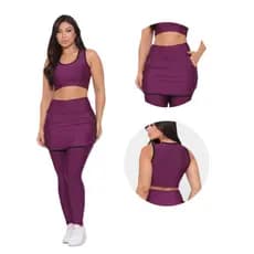 Legging com saia top bolsos conjunto feminino fitness