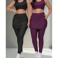 Kit Legging Saia Fitness Feminina Alta Longa - 2 Unid.