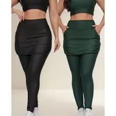 Kit Leg Legging Saia Fitness Feminina Longa Com Bolsos-2 Uni