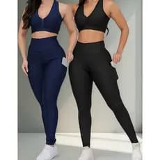 Kit Legging Feminino Academia Duplo Bolso Na Lateral- 2 Uni