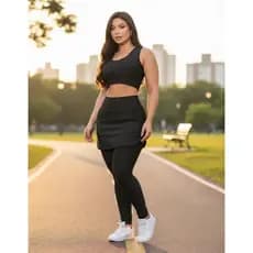 Calça Legging Saia Conjunto com top e bolsos na saia Feminino