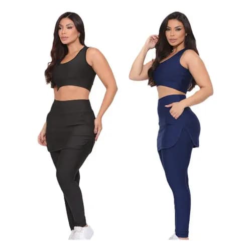 Kit Calça Legging Saia Top 2 Conjuntos Feminino Com Bolsos