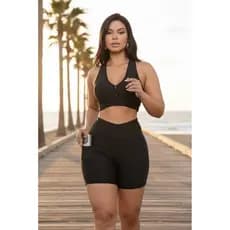 Kit Top e Short Com Bolso Academia Crossfit Corrida Feminino
