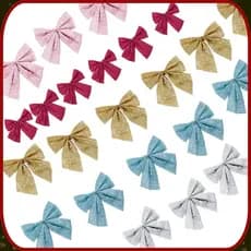 Laço enfeite de arvore de natal decoração natalina com 6 unid cores diversas Glitter brilho