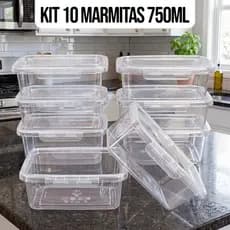 Kit 10 Marmitas Potes 750ml Travas Laterais hermeticas - Livres de BPA Alimentos organiza congelador - KAZIVA