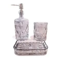 Jogo 3 Pçs Porcelana Banheiro Lavabo Porta Sabonete Líquido