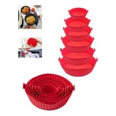 Kit 6 Formas Cozimento Silicone Redondo Para Air Fryer conza ou vermelha fritadeira limpa sem esforço