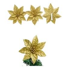 Flor Natalina Bico De Papaguaio Dourado Poinsetia Clip 3pçs facil Montagem