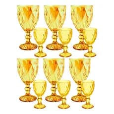 Jogo 12 Tacas De Vidro Ambar 340ml E 60ml Vinho E Licor Diam