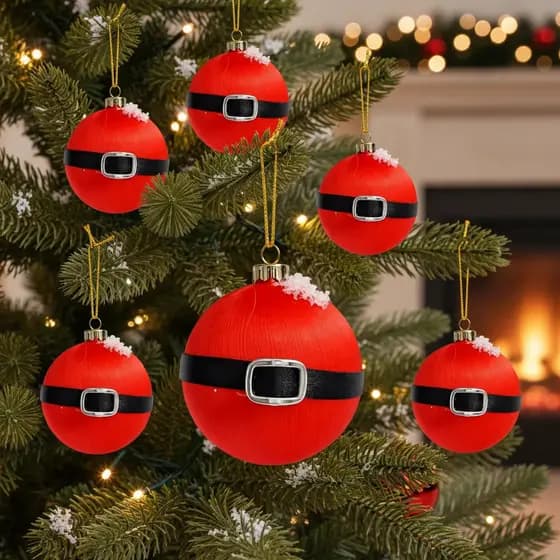 Bola De Natal Vermelha Com Cinto Do Papai Noel 8 Cm 6 Peças